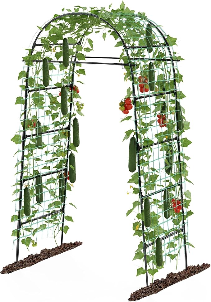Garden Arch Trellis for Climbing Plants 82 Inch Tall Grape Trellies for OutdoorFlower Vegetable Tomato Cucumber Trellis with Clamp Netting Metal Vine Plants Support for Wedding Garden Decoration