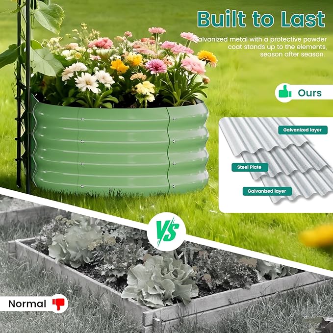 DoCred 3 in 1 Raised Garden Bed with 87in Tall Arch Trellis for Climbing Plants Galvanized Planter Garden Box Outdoor for Gardening Climbing Vegetables Flower Green