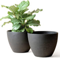 LA JOLIE MUSE Outdoor Planter Flower Pots Outdoor- 11.3 Inch Planter with Drainage for Indoor Outdoor Plants Flowers Black Set of 2