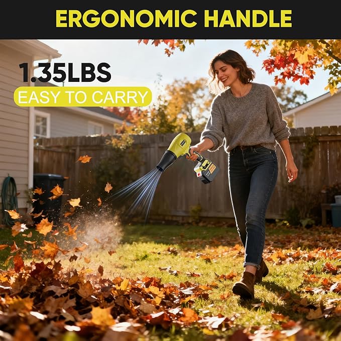 Cordless Leaf Blower Lightweight Handheld with 2×21V 6AH Batteries and Charger 800000 RPM High-Speed Turbo 3 Nozzles for Patio Cleaning Car Drying PC Case Keyboard Snow Removal Leaf Blowing