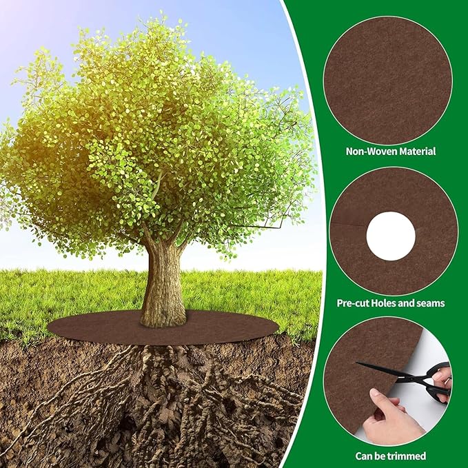 Shimeyao 16 Pcs 32.2 Inch Non Woven Tree Mulch Ring Round Tree Weed Barrier Mat Reusable Landscape Protector Base Barrier Fabric for Weed Root Protection (Coffee)