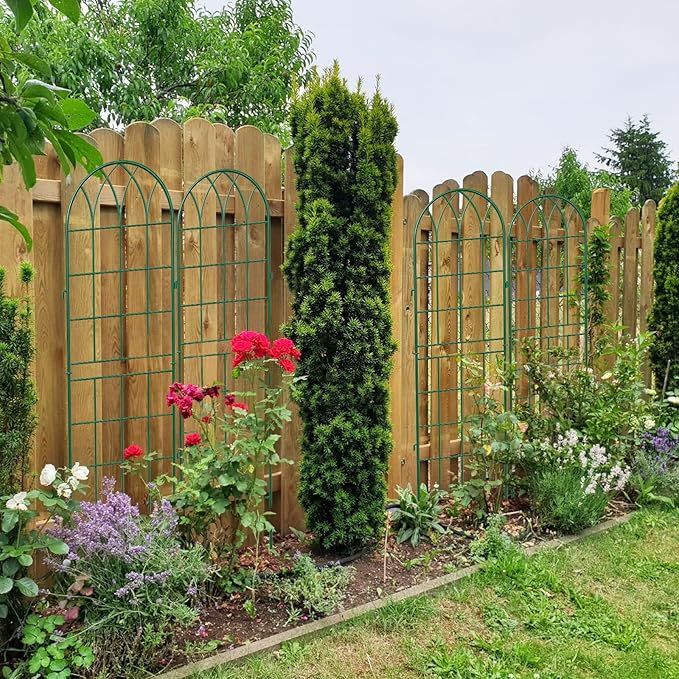 DoCred 4 Pack Garden Trellis for Climbing Plants 71 Inch Metal Plant Trellis for Plant Support Large Decorative Outdoor Trellis for Climbing Vegetable Flower Rose Vine Cucumber Green