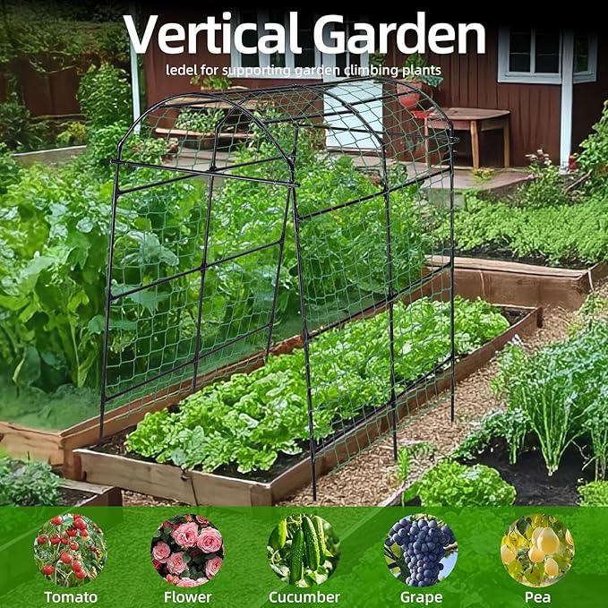 Garden Arch Arbor Trellis for Climbing Plants Outdoor 7.8 ft Extra Tall Cucumber Trellis Raised Bed Climbing Vine Plant Support Grape Vegetable Tomato Pumpkin Peas Bean Black