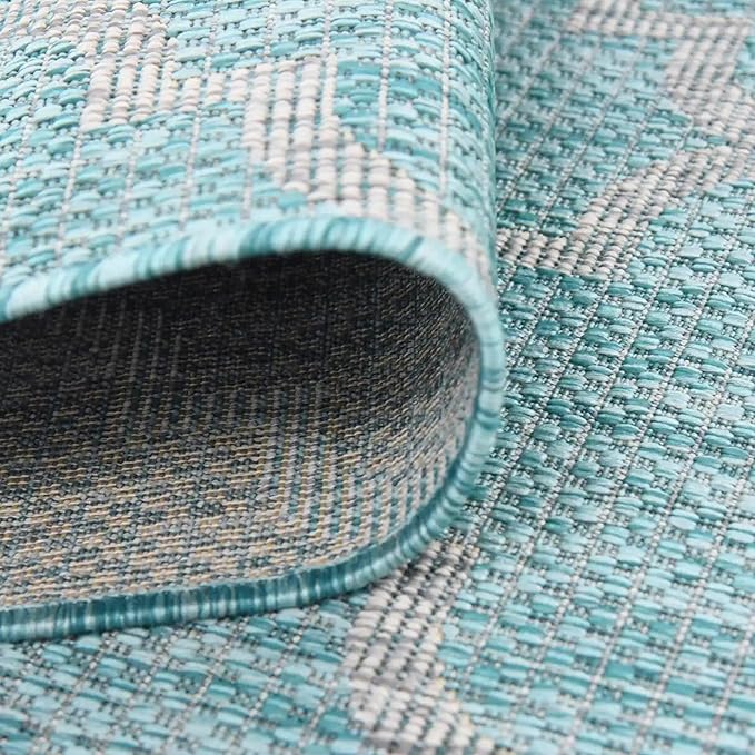 Unique Loom Outdoor Trellis Collection Area Rug (5' 1 x 8' Oval Aquamarine/ Gray)