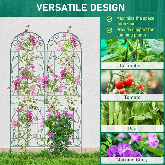 4 Pack 59x16in Metal Garden Trellis for Climbing PlantsGreen Large Trellis for Climbing Plants Outdoor Roses Vegetables Vines Flowers Support Large Decorative Outdoor Trellis