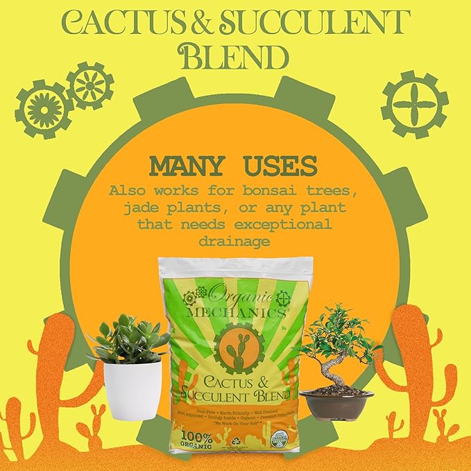 Organic Mechanics Cactus and Succulent Blend Potting Soil 8 qt (Pack of 2) – Well-Drained Organic Mix – Enhances Plant and Root Growth with Biochar Rice Hulls and Worm Castings