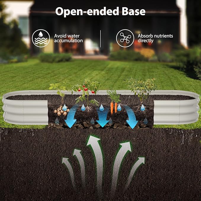 Raised Garden Bed Kit 8x2x1 ft Galvanized Planter Box Outdoor Oval Large Metal Raised Beds for Gardening Vegetables Flower Herb (Pearl White)