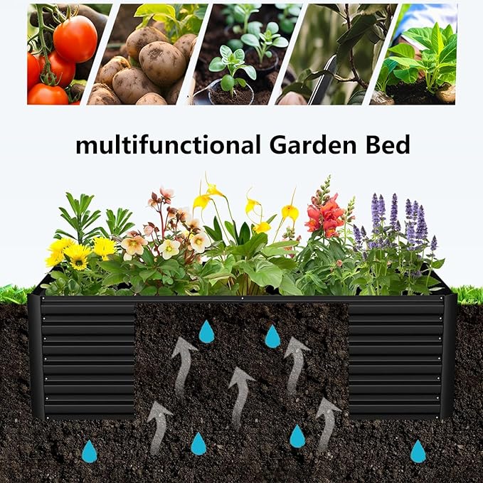 2 Pieces 4×2×1ft Raised Garden Planter Beds Outdoor Metal Planters Metal Flower Pool for Vegetables Herb Flowers Plants (Silver)
