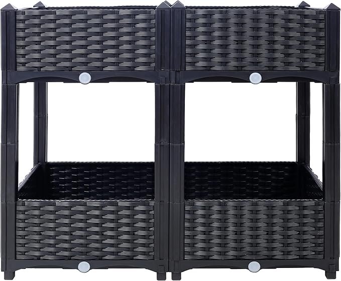 Planter Raised Beds - Elevated Planter Garden Box with Drainage Plug Raised Garden Beds for Vegetable/Flower/Herb Outdoor Standing Planter Beds Gardening KitBlack31.5x15.7x27.7