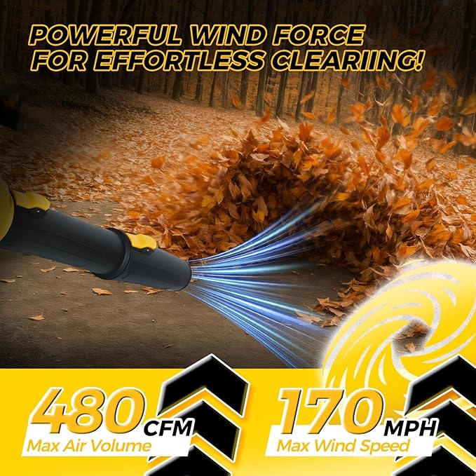 COMOWARE Cordless Leaf Blower 480 CFM/170 MPH 6-Speed Mode with Digital Display Screen Compatible with DeWALT 20V MAX Battery Blower for Lawn Care Yard Blowing Leaves Dust Snow (Tool Only)
