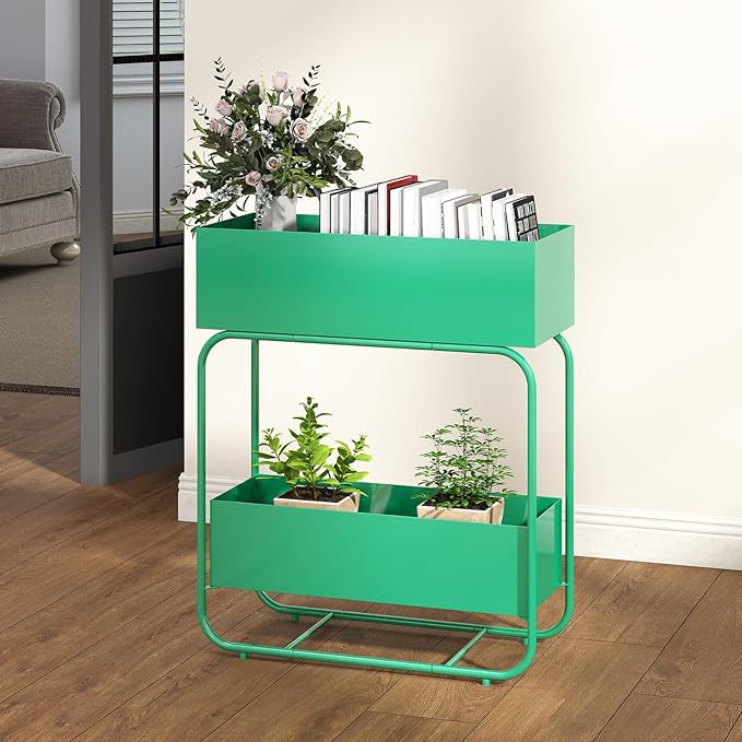 kinbor 2 Tier Elevated Raised Garden Bed Outdoor - Durable Planter Boxes for Vegetables Flowers &amp Herbs (29” Tall Rust-Resistant Steel Green)