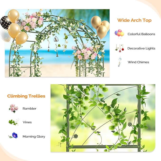 VINGLI Garden Arbor Arch for Wedding Ceremony Party Christmas Garden Decor Steel Garden Trellis for Plant Climbing Pergola for Garden Backyard Lawn (Arch Top Olive Green)