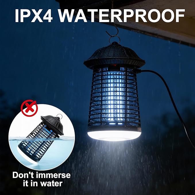 Bug Zapper Outdoor/IndoorMosquito Zapper 4200V High Powered Waterproof Electronic Mosquito Killer15W UVA Mosquito Lamp BulbFly Traps Patio Insects Killer (Black and White)