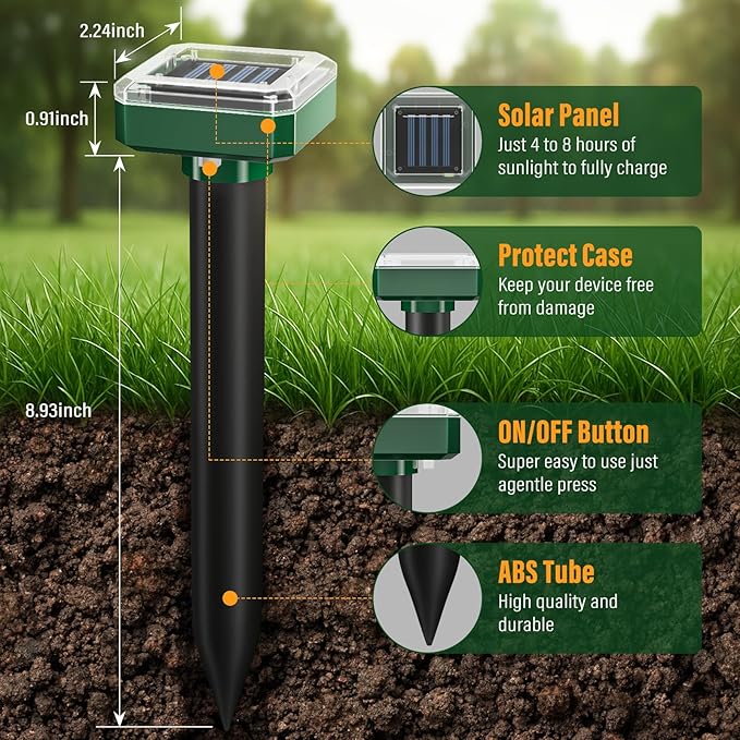 Solar Powered Mole Repellent 10-Pack Snake Vole Repellent Outdoor Gopher Repellent Ultrasonic Solar Powered for Lawn Garden Waterproof Get Rid of Moles Groundhog Chipmunk Repellent