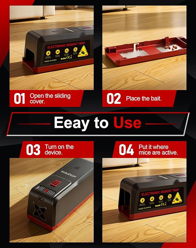 Electric Mouse Trap Zapper Large High Voltage Instant Kill Rat Trap Reusable Humane Mouse Trap No-Touch Electronic Mice Traps Effective Mouse Traps Indoor for Home Kitchens Garages Red 1PCS