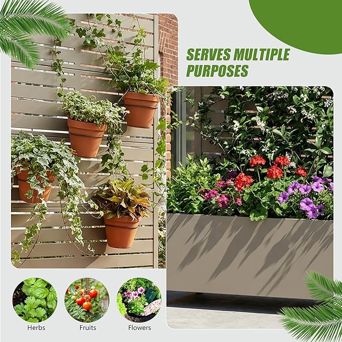 Casaphoria Metal Raised Garden Bed with Trellis and Wheels 72x35x16 Planter Box for Climbing Plants Vegetables &amp Vines Features Drainage Holes and Privacy Screen Green-Louvered