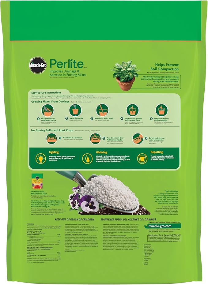 Miracle-Gro Perlite - Enriched with Plant Food Improves Drainage and Aeration in Potting Soil Mixes For Container Plants 8 qt. (3-Pack)