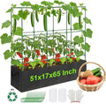 Cucumber Trellis with 46 Gallon Grows Bag 51x17x65Inch Squar Outdoor Indoor Greenhouse Tomato Cage Garden Trellis with Plant Support Clips for Climbing Plants Squash Vegetables Pumpkin Pea Grape