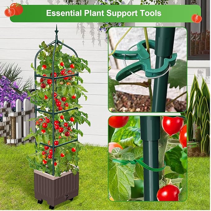 Raised Garden Bed Planter Boxes with Trellis1pcs 70.9Self-Watering Tomato Planter Boxes with Trellis for Climbing Vegetables Plants Flowers Tomato with WheelsUse for Indoor Outdoor (Brown)