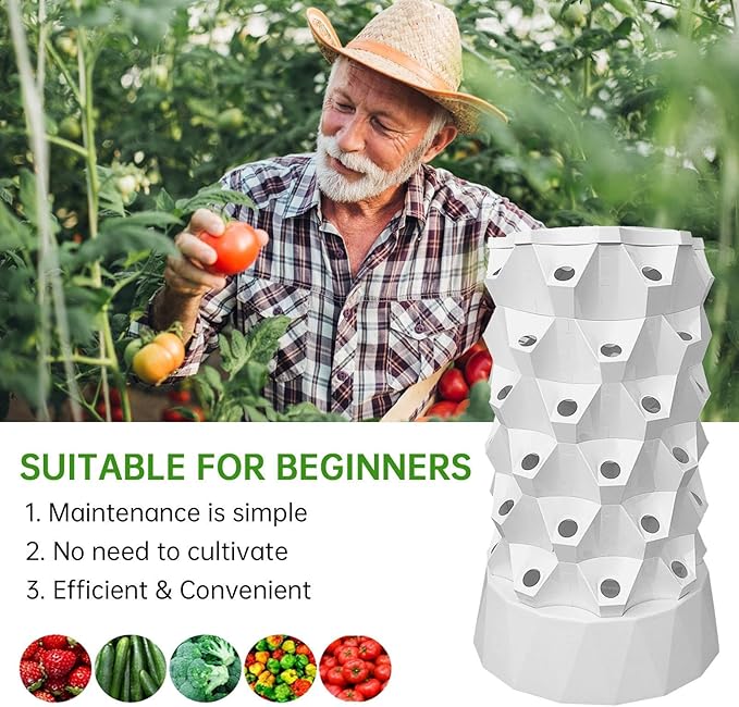 Tower Garden Hydroponics Growing System48-Plants Indoor Vertical Tower Garden System KitIndoor GardenIncluding Smart PlugWater PumpVertical Hydroponic Tower for Gardening LoverWhite