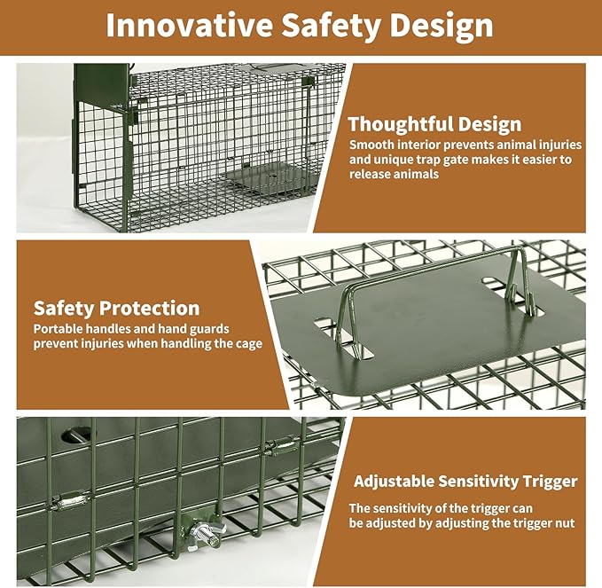 40” 2 Door Live Animal Trap Easy Set and Release Animal Trap Live Animal Trap Cage for catching Stray Cats Raccoons Squirrels Rabbits Moles Groundhogs Armadillos up to 17.6 lbs