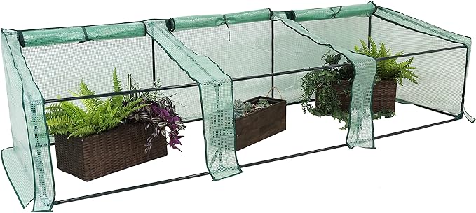 Sunnydaze Outdoor Portable Mini Cloche Greenhouse with 3 Zipper Doors and Slanted Top - Green