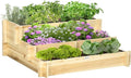 Outsunny 3-Tier Raised Garden Bed with 5 Compartments and Bed Liner Fir Wood Elevated Planter Box for Vegetables Herbs Outdoor Plants 37 x 37 x 14in Natural