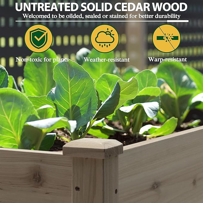 BlueWish 72''L x 23''W x 30''H Outdoor Cedar Garden Bed Raised Garden Bed with 8 Drainage Holes &amp 6 Legs Elevated Planter Boxes for Gardening Vegetable Flower 661lbs Capacity Brown
