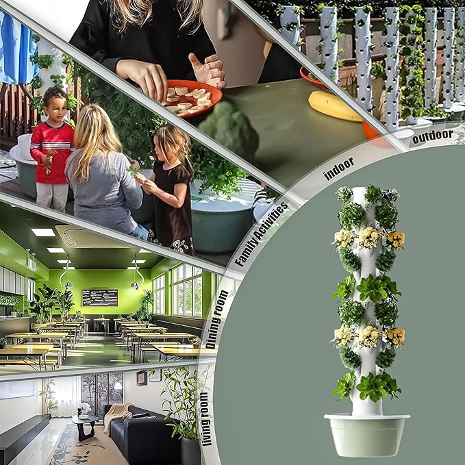 5/7/9-Tier Vertical Hydroponic Growing System - Space Saving Indoor Herb Garden Kit for 20-36 Plants Soilless Aeroponic Tower for Lettuce Basil Strawberries (Black 9-Level Garden)