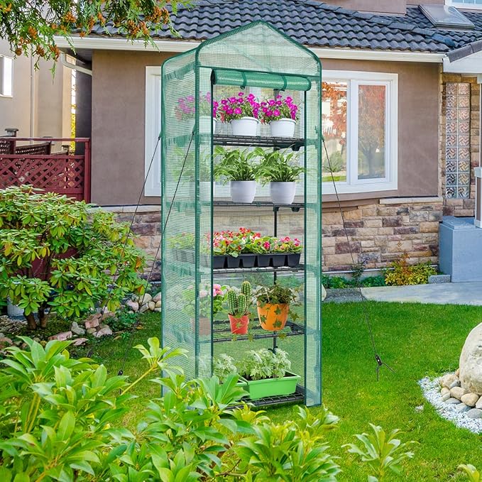 Mini Greenhouse for Indoor Outdoor: Ohuhu Small Plastic Plant Green House 5-Tier Rack Stand Portable Greenhouses with Durable PE Cover for Seedling Ideal Gardening Gifts for Women Men