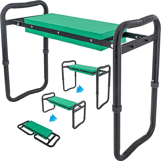 5 STAR SUPER DEALS Adjustable Garden Kneeler &amp Seat with Handles - Heavy-Duty Outdoor Foldable Portable Garden Stool with Thick EVA Foam Pad Multi-Purpose Gardening Bench for Kneeling and Sittin