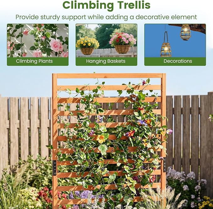 Raised Garden Bed Fir Wood Elevated Planter with Climbing Trellis &amp Fitted Liner All-in-One Planter for Patio Balcony Rooftop Sunroom Outdoor Urban Gardeners &amp Plant Lovers Orange ﻿ (1)