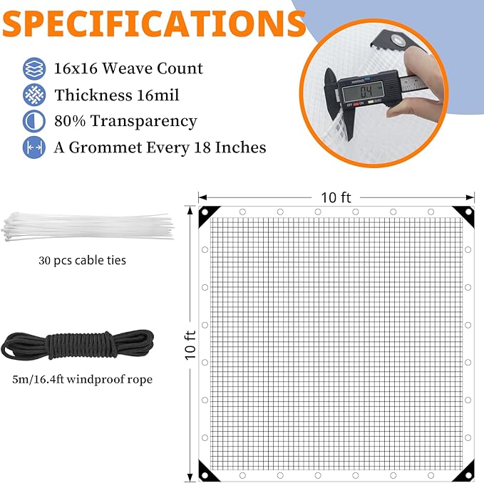 16Mil Clear Greenhouse Tarp Heavy Duty Clear Tarp with Grommets 10x10FT Reinforced Poly Transparent Greenhouse Plastic Cover Waterproof UV Resistant for Gardening Farming Canopy Chicken Coop