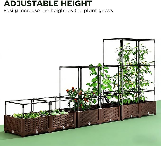 Modular Crop Cage &amp Raised Bed Combo Quick-Assemble Gardening System for Patio or Yard - Removable Cover Adjustable Height Plant Cage for Seasonal Use on a Versatile Garden Box (Green)