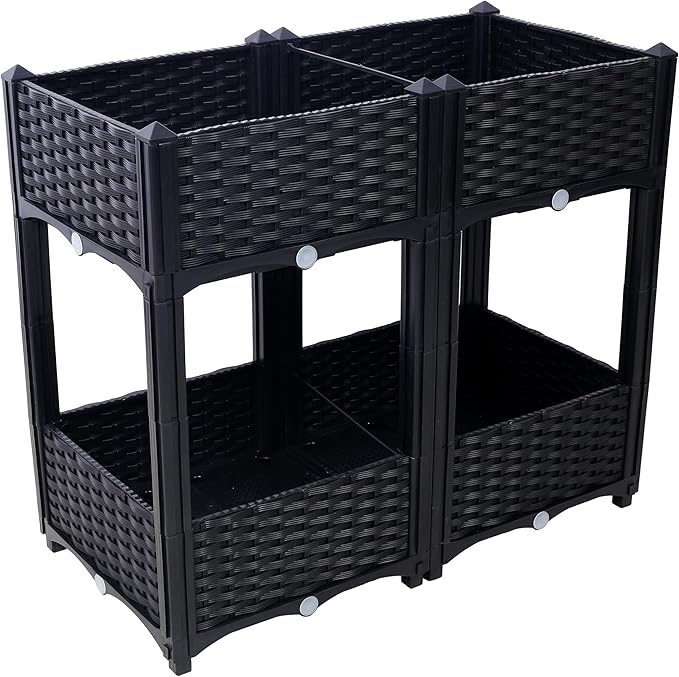 Planter Raised Beds - Elevated Planter Garden Box with Drainage Plug Raised Garden Beds for Vegetable/Flower/Herb Outdoor Standing Planter Beds Gardening KitBlack31.5x15.7x27.7