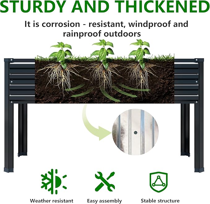 Galvanized Raised Garden Bed with Legs48×24×30in Elevated Planter Box for BackyardGarden Patio Balcony 350lb CapacityPlanters for Outdoor PlantsBlack