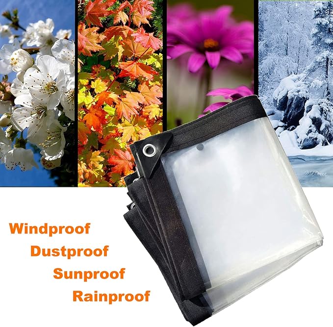 Transparent Tarp Waterproof 10x23ft Clear Tarpaulin Cover Tarps Heavy Duty Waterproof with Metal Grommets Reinforced Corners Windproof Dustproof Multi-Purpose Tarp
