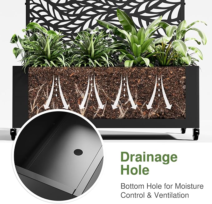 Casaphoria Metal Raised Garden Bed with Trellis and Wheels 72x47x16 Arched Planter Box for Climbing Plants Vegetables &amp Vines Features Drainage Holes and Privacy Screen (Black-Spring)