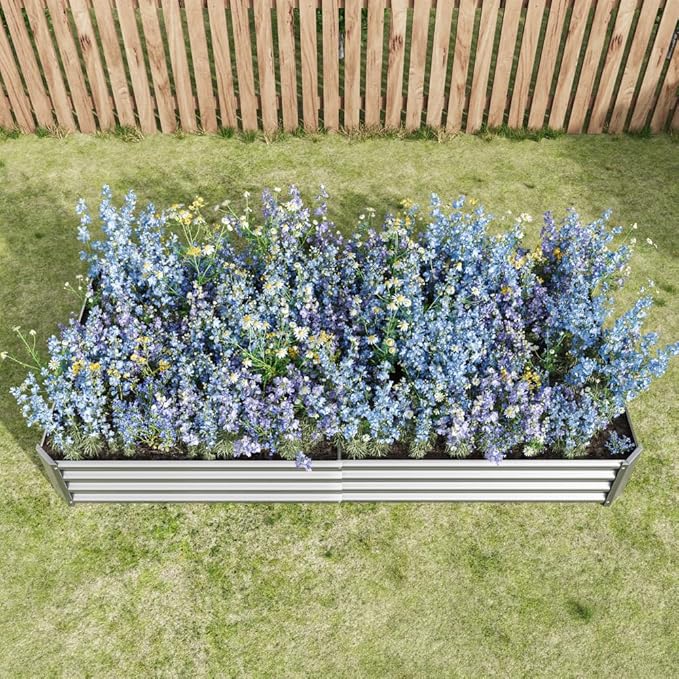 Heavy-Duty Metal Raised Garden Bed for Outdoor Vegetable Herb and Flower Planting – Durable Galvanized Steel Planter Box (Silver with 8x4x1ft)