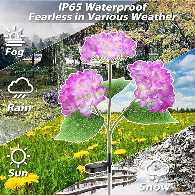 Plant Growing Lamps 2 Pack Hydrangea Flower Solar Led Light Outdoor Garden Lawn Lamps for Garden and Vegetable Patch Patio Country House Decoration(Red-2 Pack)