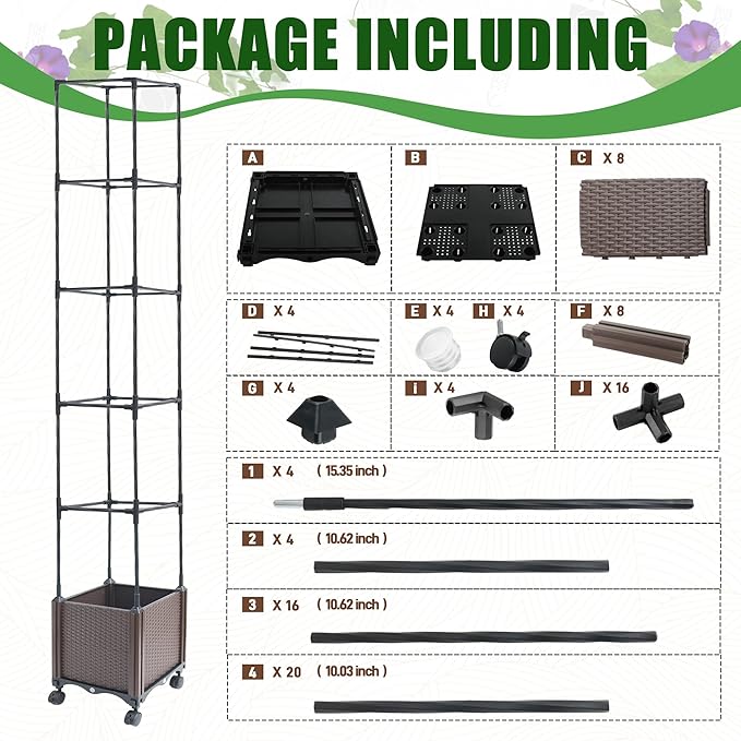 Raised Garden Bed Planter Box with Trellis 74 Self-Watering Tomato Planters for Climbing Plants Vine Flowers Outdoor Patio Tomatoes Cage with Wheels 1Pack