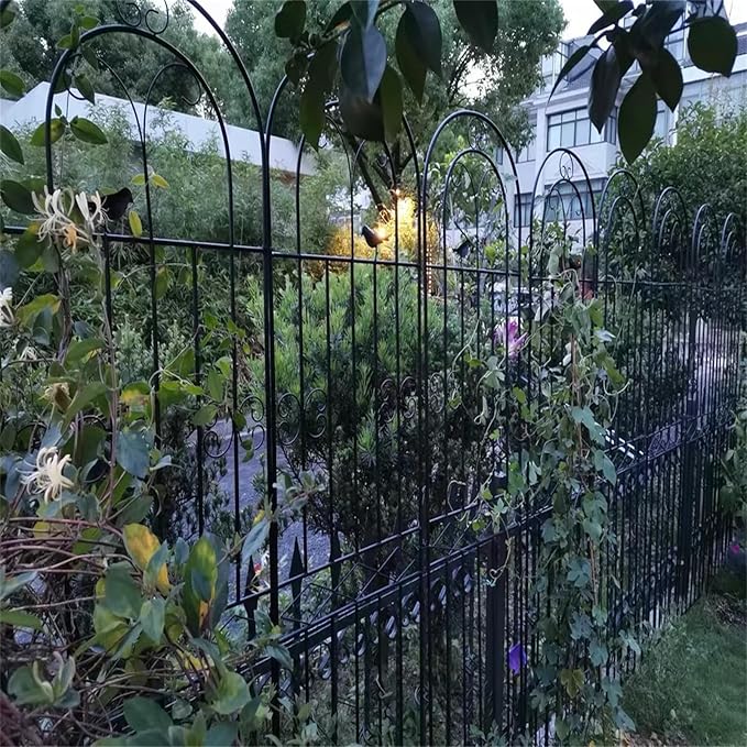 Garden Iron Rose Fence Gardening Post Rose Vine Ivy Clematis Gardening Post Easy to Assemble Height Adjustable Climbing Plant Garden Trellis 120cm*50cm Black