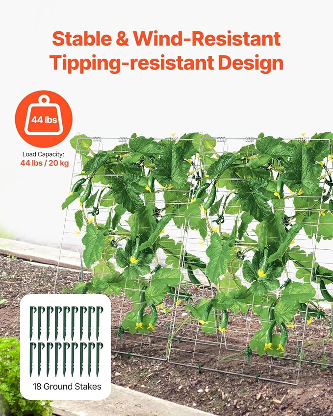 VEVOR Cucumber Trellis for Climbing Plants 35 H x 55 W Foldable Cucumber Trellis Set with Plant Clips Metal Garden Trellis for Raised Bed Outdoor Plant Grow Support for Tomato Vegetable(2 Pack)