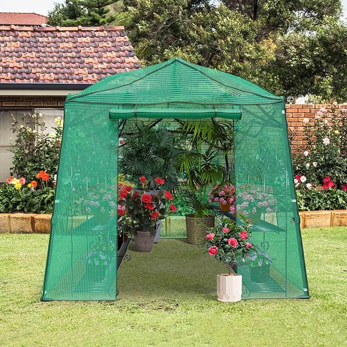 8.5 x 7 x 7 FT Walk-in Greenhouse Portable Pop-up Greenhouse for Indoor Outdoor Plant Garden Green House with Zippered Doors Screen Windows Heavy Duty Frame and Durable PE Cover