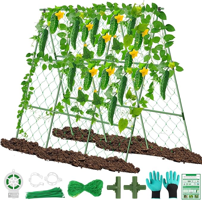 Cucumber Trellis for Raised Bed 47x52 inch A-Frame Metal Garden Trellis for Climbing Plants Outdoor Garden Trellis for Vegetables Cucumber Trellis for Fruit Vegetable Flower