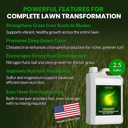 Humboldts Secret Greenify | 12-0-0 Nitrogen &amp 6% Iron Liquid Lawn Fertilizer Concentrate | Chelated Iron Supplement for Healthy Grass Turf and Garden Growth | 2.5 Gallon Refill for Healthy Growt