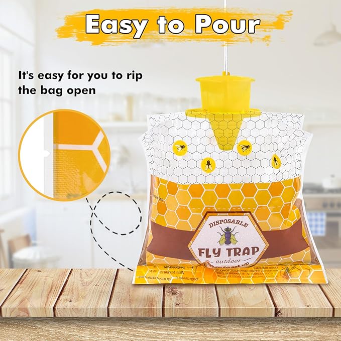 Fly Traps Outdoor Fly Trap Hanging 6 Natural Pre-Baited Fly Bags Outdoor Disposable Fly Hunter Catchers Control Killer Repellent Outdoors Stable Horse Farm Barn Ranch Fly Trap for Mosquito Bug