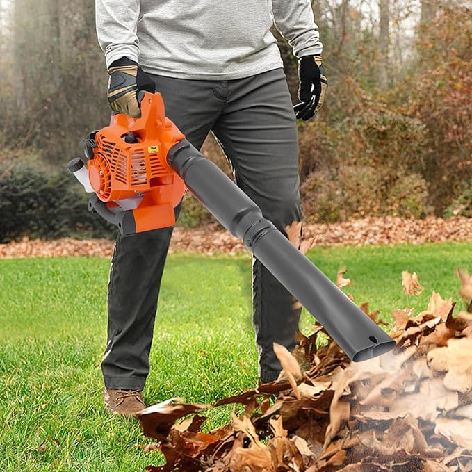 25.4CC 2-Stroke Gas Leaf Blower Leaf Blower Cordless with Ergonomic Handle Handheld Blower Small Leaf Blower Handheld Blowers or Lawn Care &amp Road Maintenance &amp Yards (Orange+Black)