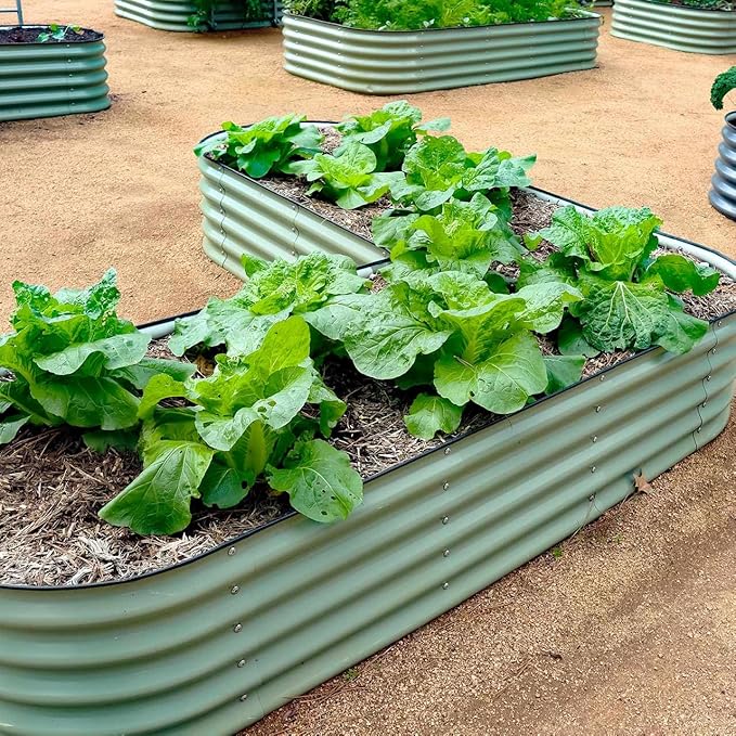 Vego garden 17 Tall L-Shape Raised Garden Bed Metal Raised Planter Bed for Vegetables Flowers Ground Planter Box Large Size