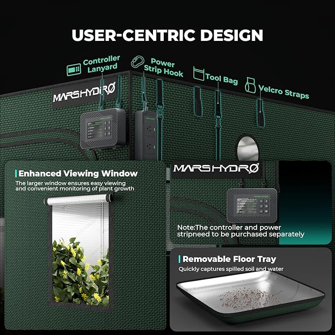 MARS HYDRO 4x2x6 Grow Tent Pro48x24x71 2000D Thickened Polyester Canvas &amp High Reflective Mylar Larger Observation Window Controller &amp Socket Hangerfor TSL2000/SP3000 Indoor Plant Growi